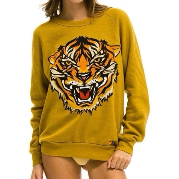 Aviator Nation Tops - Aviator Nation Yellow Tiger Print Crew Neck Sweatshirt Size Medium